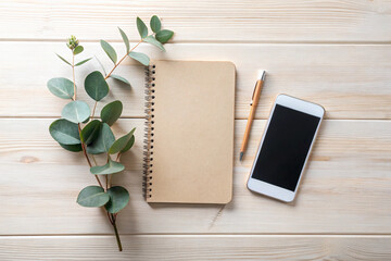 notebook on wooden table