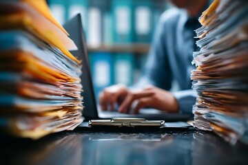 Overwhelmed with paperwork and data entry concept for business and finance related stock photos use cases