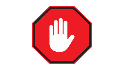 Stop work authority icon, stop hand icon over white and red and black border lines polygon transparen background