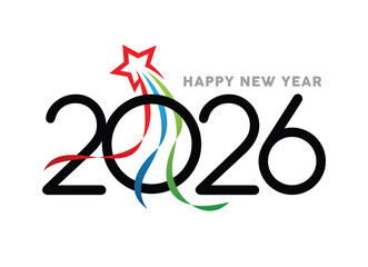 Naklejka premium Happy New Year 2026 Celebration Design with Colorful Star