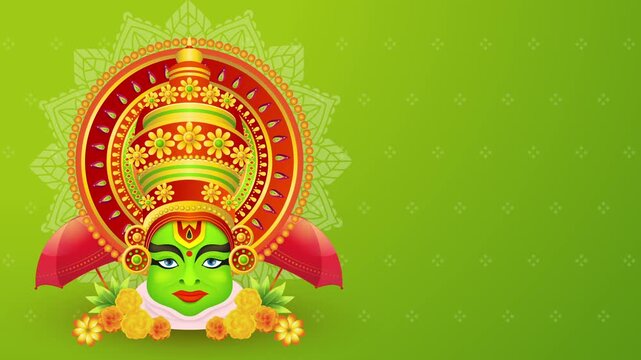 Happy Onam Festival Background with a Traditional Kathakali Dancer
