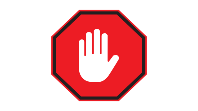 Stop work authority icon, stop hand icon over white and red and black border lines polygon transparen background