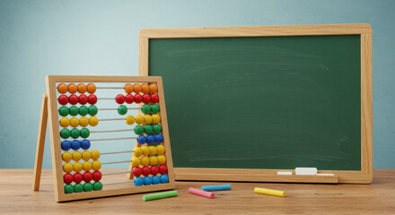 Vintage Wooden Abacus and Chalkboard for Early Childhood Education and Math Learning