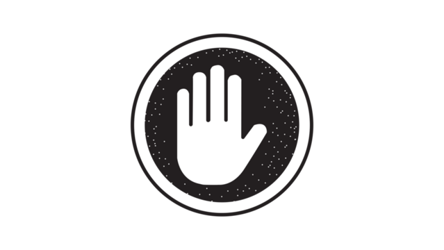 Stop work authority icon, stop hand icon over black ellipse transparent background.