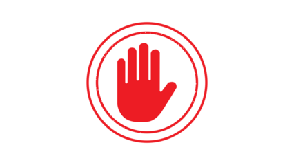 Stop work authority icon, stop hand icon over white ellipse transparent background.