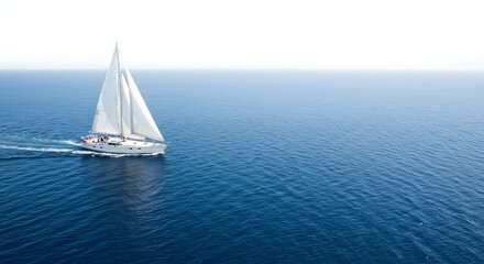 Fototapeta premium 穏やか日光輝く白帆船 海上優雅に航海. AI Generated