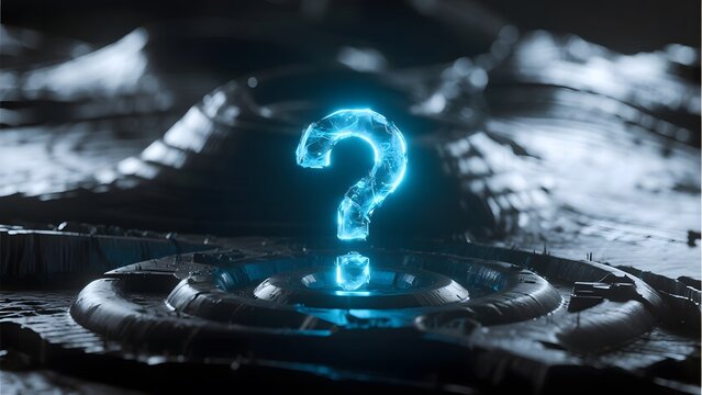 Glowing Question Mark on Futuristic Platform