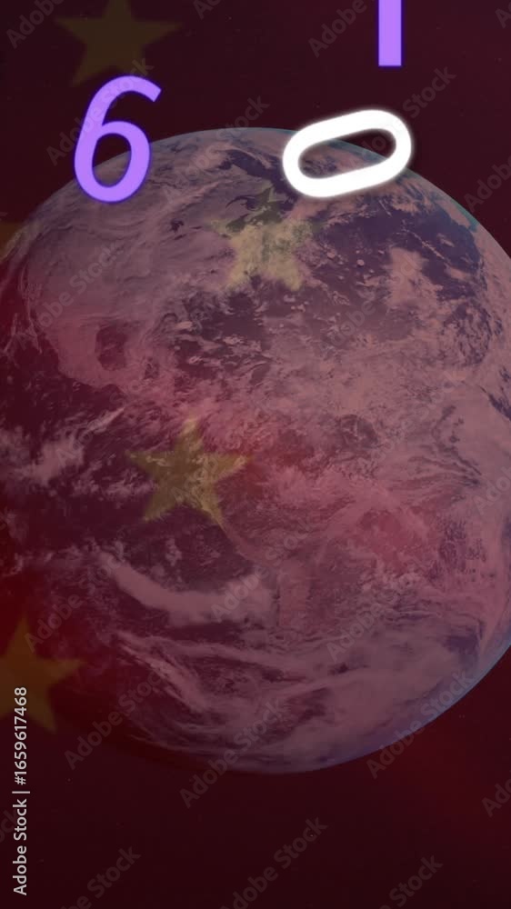 Poster animation of chinese flag waving over globe and numbers changing