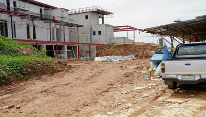 construction site of a new residential building on the outskirts of the city