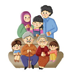 Illustration of a Multi-Generational Family Relaxing and Smiling Together