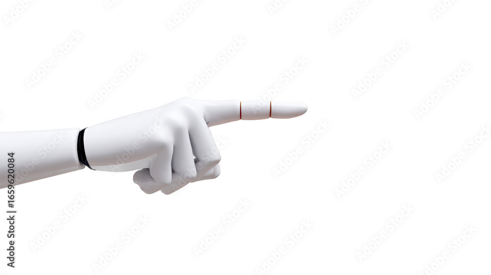 Poster white robotic hand extended index finger isolated on transparent background futuristic technology ar