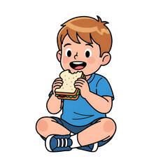 Boy Eats Sandwich on Transparent Background