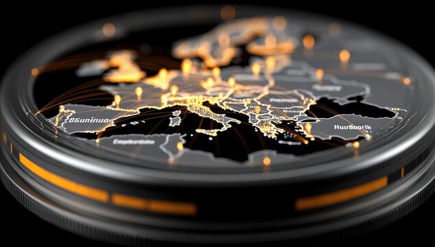 European map, circular, digital, network