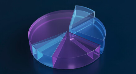 Clear Transparent Pie Chart Visualizing Data Segments With Luminous Edges Against Dark Background