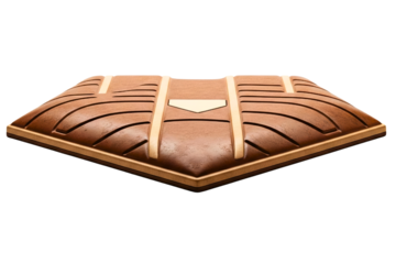 Geometric brown baseball home plate with unique surface textures isolated on a transparent background