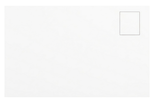 Blank white postcard template with a stamp box in the corner isolated on a transparent background