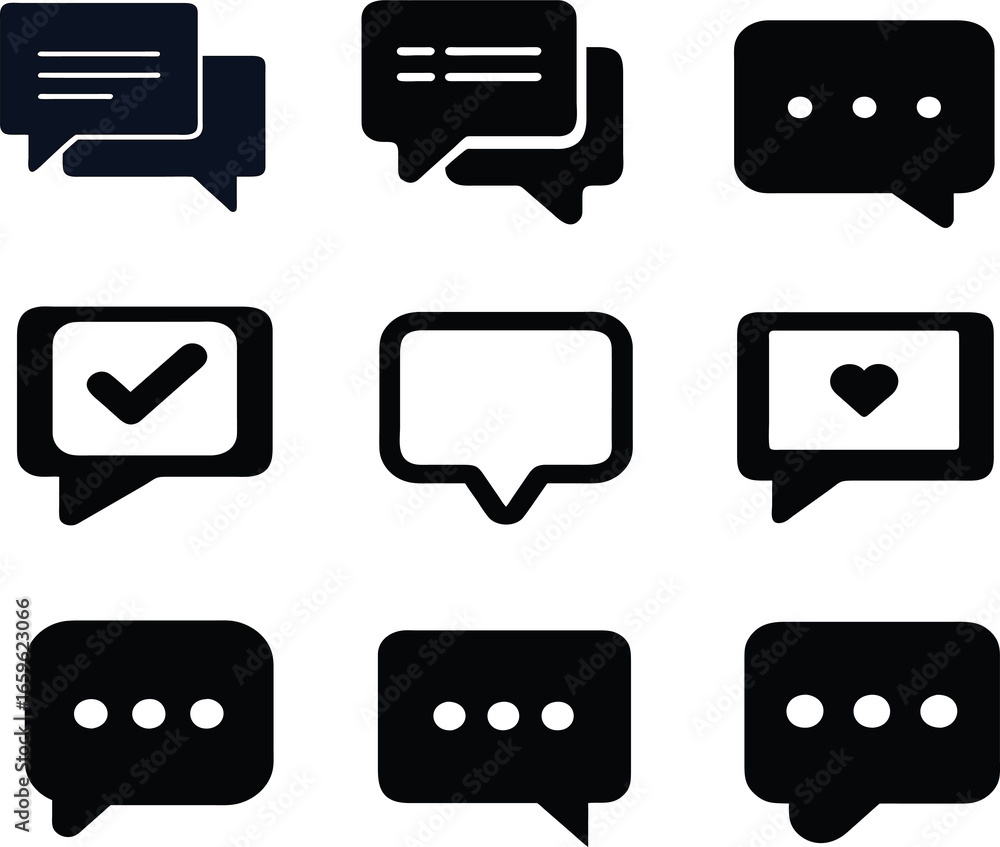 Poster vector set of chat bubble icons in various styles for ui, apps, and web design.