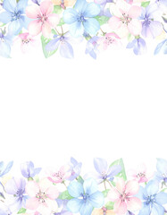 Fototapeta premium Watercolor floral frame with painted gentle flowers. Hand-drawn floral illustration