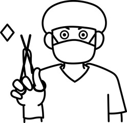 外科医のイラスト　線画のみ