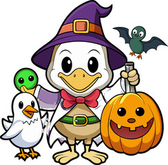  Cute Halloween Ducks Sticker Pack Vector Illustration”