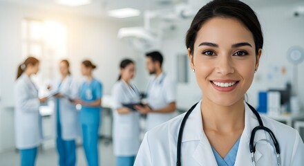 Fototapeta premium Professional Medical Team Working Together in Bright Modern Hospital Environment