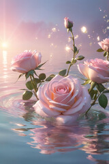 roses, flowers, pink, bloom, nature, delicate, petals, soft, romantic, beautiful, elegant, garden, spring, summer, sunlight, glow, bright, ethereal, dreamlike, fantasy, floral, bouquet, fragrance, swe