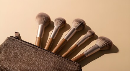 A Collection of Luxurious Makeup Brushes Emerging From a Textured Pouch