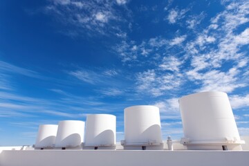 Obraz premium Industrial Air Vents Against Blue Sky with White Clouds.