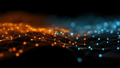 Abstract network of interconnected points, orange and blue