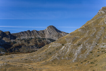 Mountain ridge landscape with blue sky