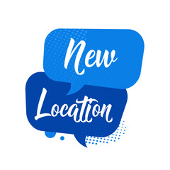 New location - sticker, label, vector illustration