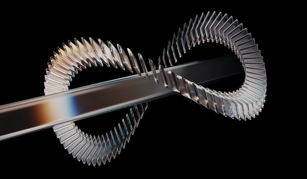 Futuristic digital tech background with neon green white light texture, closeup of connected crystal rings, glass dispersion holographic, and abstract black 3D background. 3D illustration - Powered by Adobe