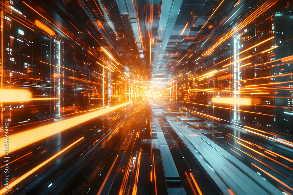 Aufkleber digital data transfer in abstract speed tunnel. concept of digital technology, secure connection, an