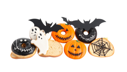 Spooky Decorative Donuts Bread isolated on solid white background in Png