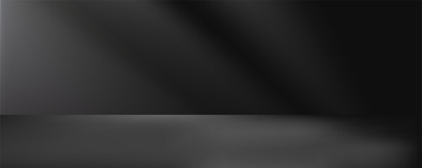 Limbo black background. Abstract dark gradient backdrop. Color wall of studio, room, stand for product display or photo. Modern banner with empty place for advertising text. eps 10