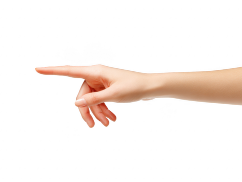 Hand finger gesture pointing isolated skin human arm direction touch hand with fair skin points forward with extended index finger isolated transparent background suggesting direction
