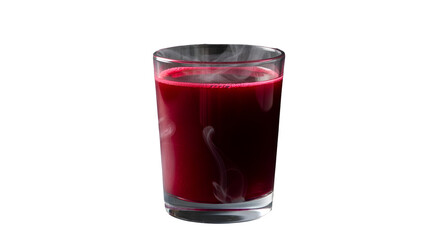 Glass Holds Hot Red Liquid with Steam on Transparent Background, Refreshment Drink