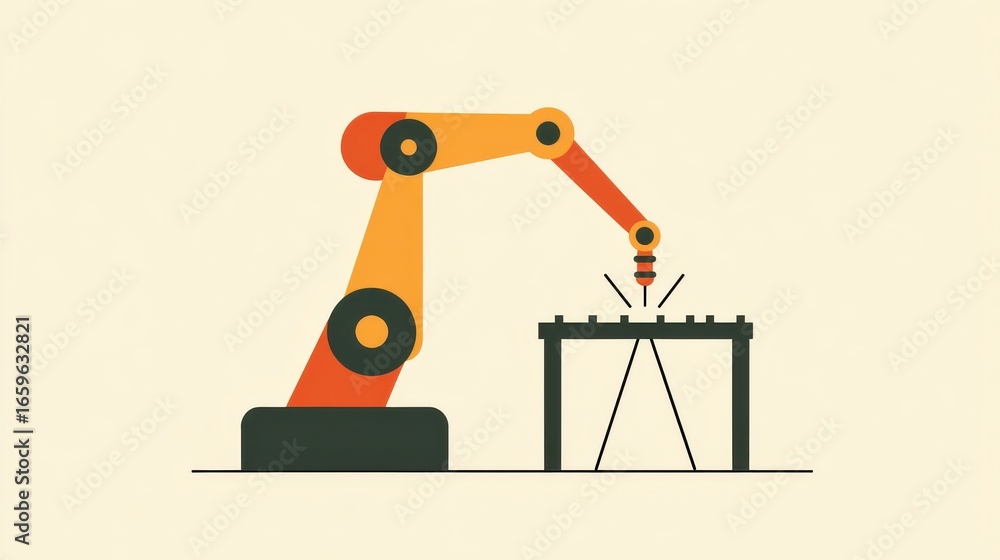 Poster weld torch working on frame set in advanced robotics ideal for manufacturing visuals