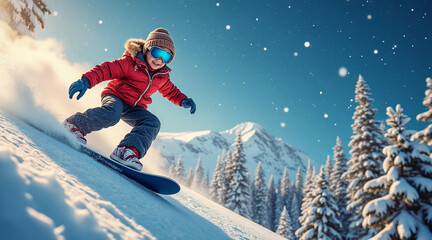 snowboarder jumping in the mountains