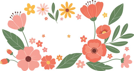 Elegant blooms and leaves frame a beautiful floral design, perfect for spring greetings and invites © sehrish