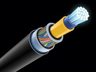 Fiber Optic Cable Illustration A Network Technology Depiction With Transparent Strands and Layers in a Visual Representation