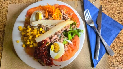 mixed vegetable salad, vertical top view