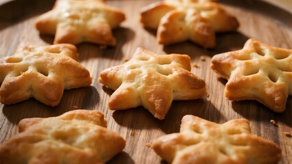 Golden Star-Shaped Pastries on a Wooden Surface