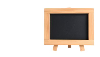 Mini toy blackboard with a wooden frame, isolated on a clean white background png.
