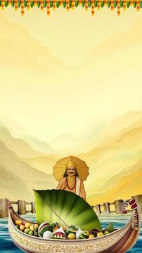Happy Onam: A Vertical Greeting with King Mahabali on a Harvest Boat

