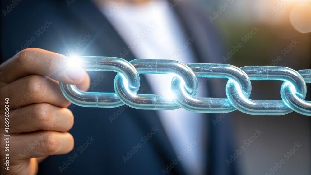 Aufkleber digital transformation strategy a person holds a shiny chain, symbolizing connection and strength in