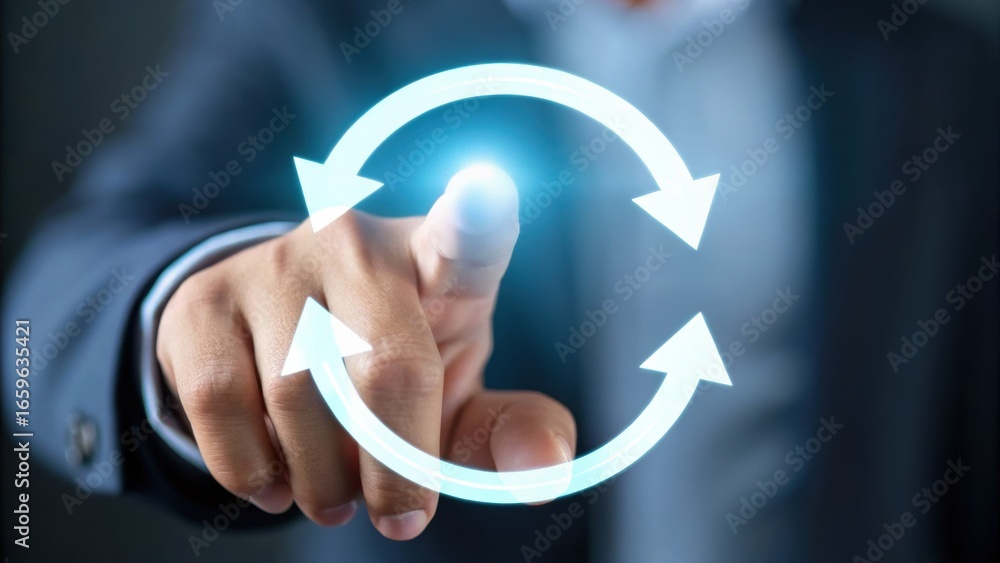 Aufkleber digital transformation strategy a hand touching a digital interface with arrows indicating a cycle o