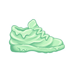 Minty green shoe illustration with dripping edges and textured details, isolated on white background