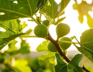 Fresh figs on a sunny branch