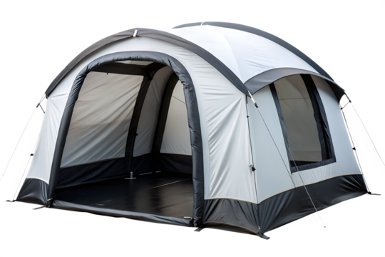 Inflatable dome tent with open entrance and windows on white background camping outdoor isolated on a transparent background